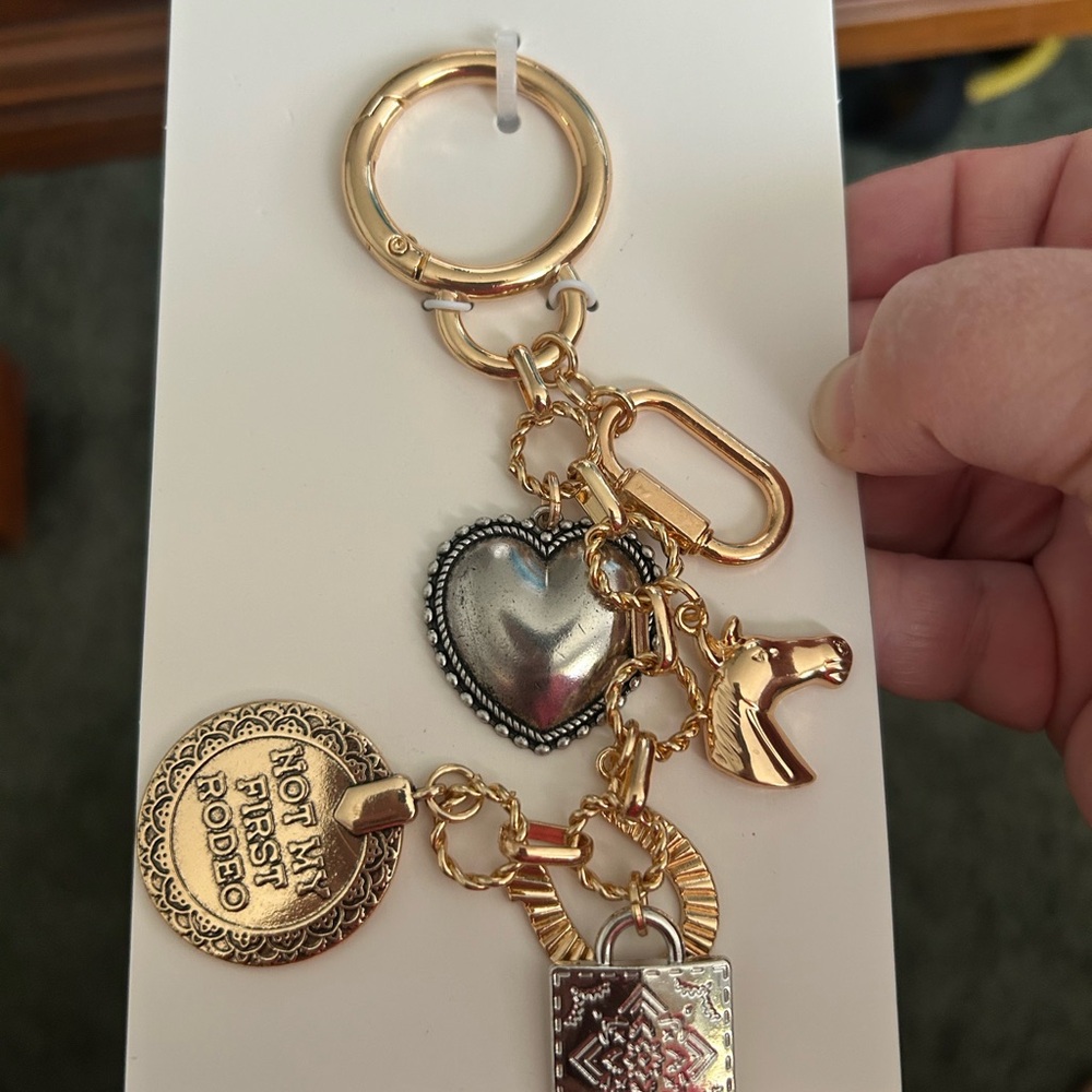 Gold and Silver Heart Charm Keychain - Women Accessories